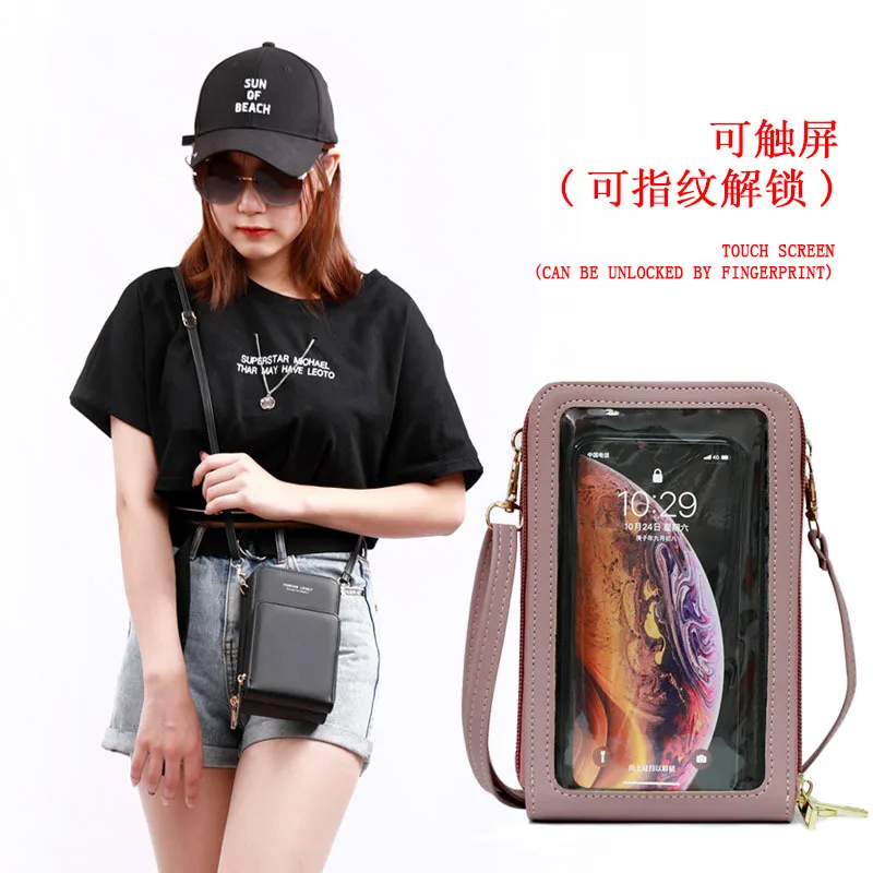 

2021 large capacity multifunctional solid color fashion simple one shoulder small bag touch screen messenger mobile phone bag