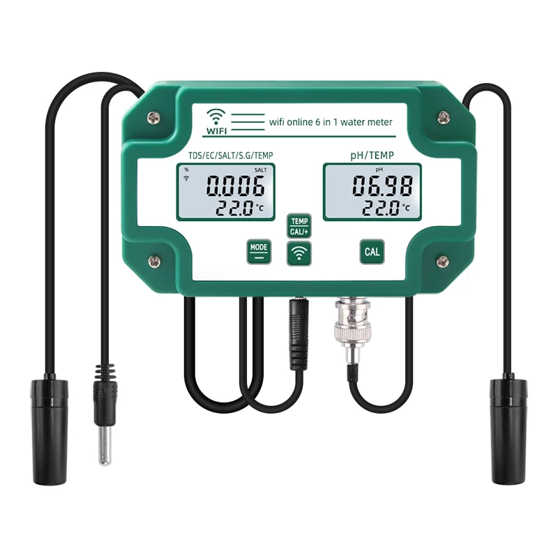 

Retail Digital Wifi PH EC TDS SALT S.G.Temp Meter Water Quality Tester 6In1 Smart Monitor Tuya APP Control For Aquarium