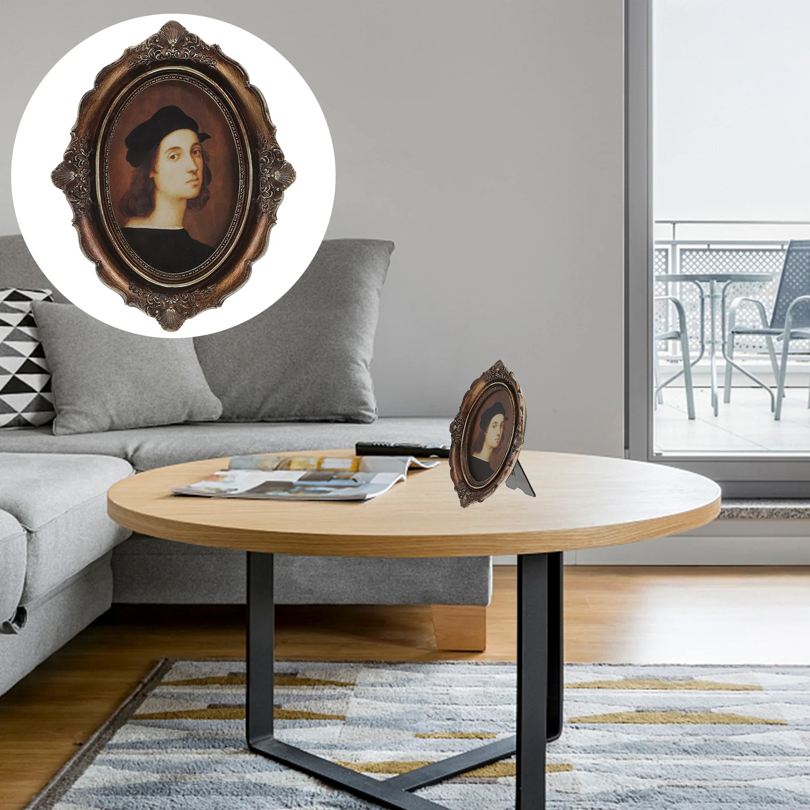 

1Pc 21x165x3cm Retro Photo Frame Oval Decorative Photo Holder Nordic Style Picture Frame for Home Office Decor (Light Glass