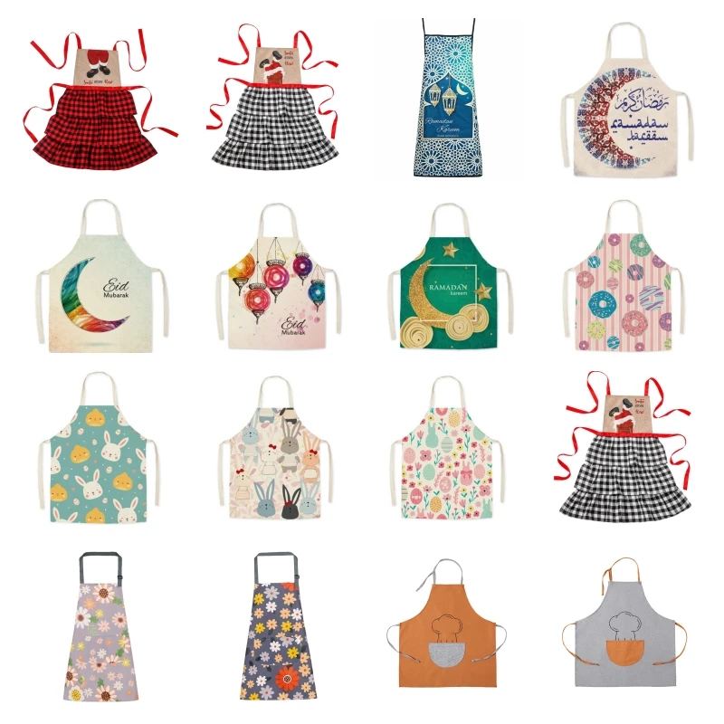 

Кухня шеф-повара, Пасхальная серия, цветочный принт, Льняной Фартук, для ресторана, для приготовления еды, унисекс, костюм для взрослых