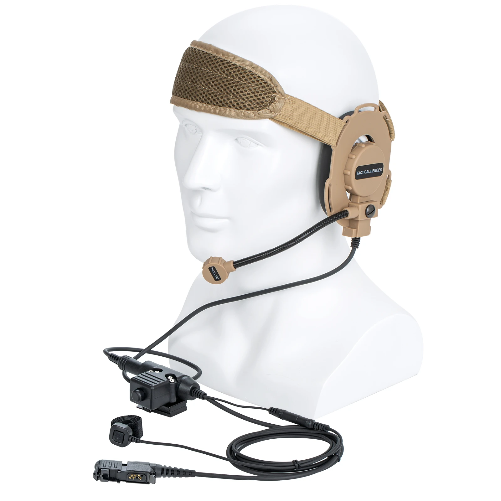 

brown HD03 Tactical Bowman Elite II walkie talkie Radio Headset with Finger Microphone and U94 PTT for Motorola Xir P6600 P6620