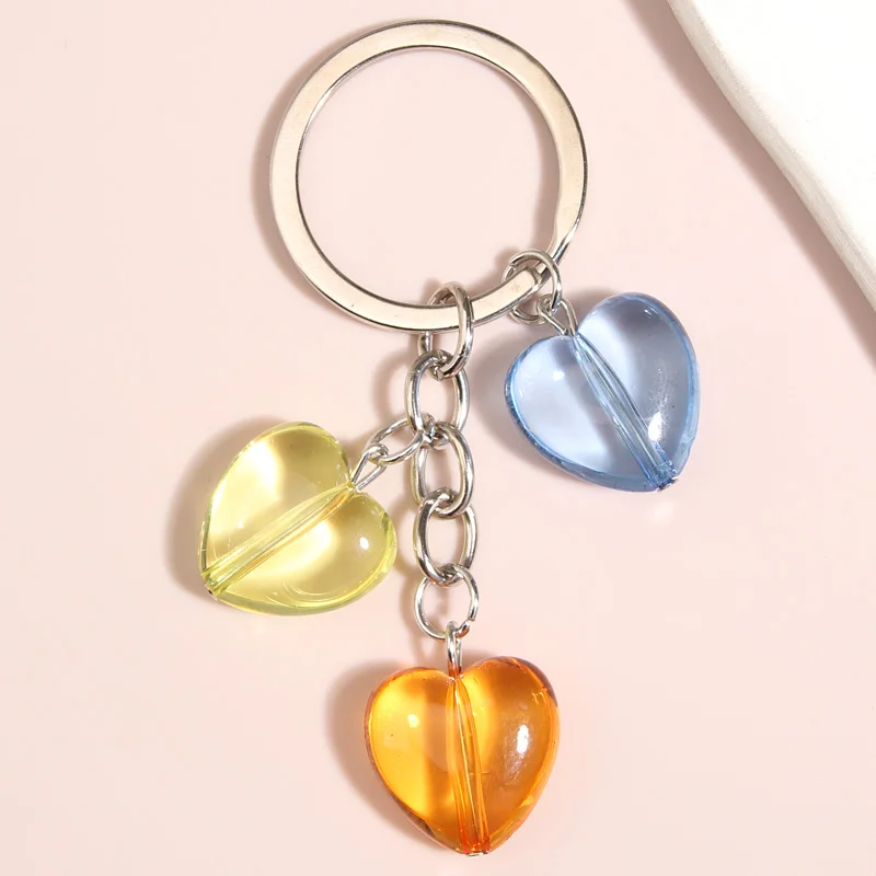 

Cute Keychain Colorful Acrylic Heart Key Ring Love Key Chains For Women Men Handbag Accessorie DIY Handmade Jewelry Gifts