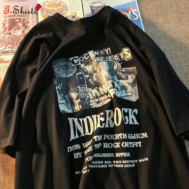 

Футболка женская в стиле Харадзюку, винтажная уличная одежда в стиле оверсайз, топ с коротким рукавом и принтом алфавита, летняя Эстетическ...