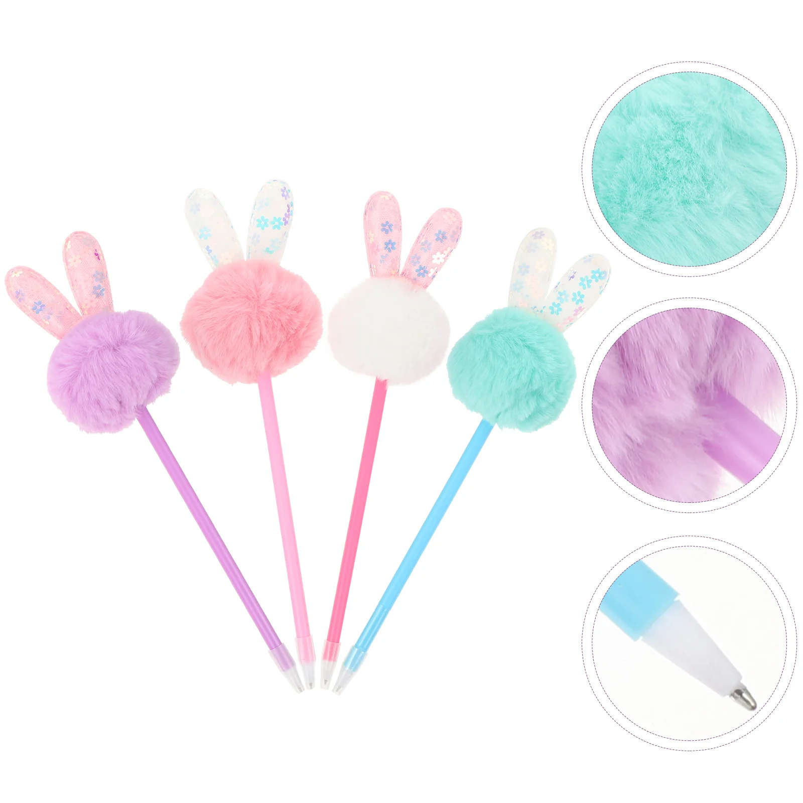 

4Pcs Plush Rabbit Pens Colored Ballpoint Pens Novelty Ball-point Pens Lovely Plush Bunny Pens