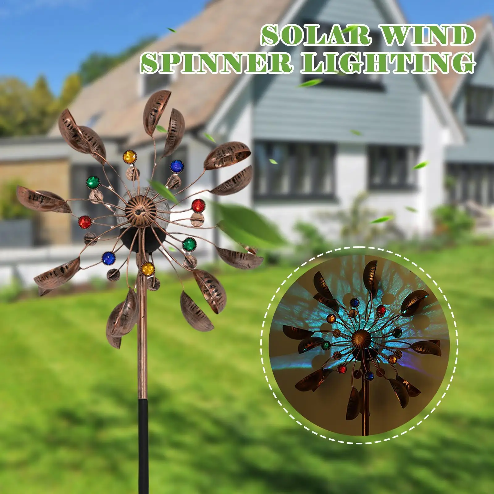 

New Unique And Magical Metal Windmill Outdoor Solar Wind Spinner Lighting Wind Catchers Yard Patio LAwn Garden Decoration Night