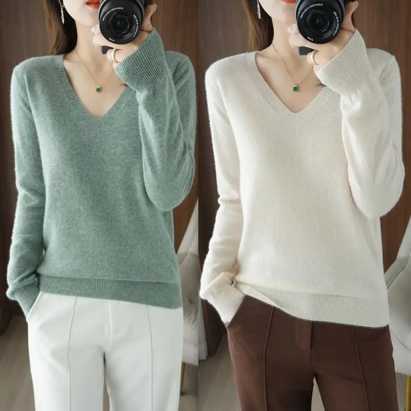 Женские шерстяные кашемировые бриллиантовые пуловеры с V-образным вырезом и