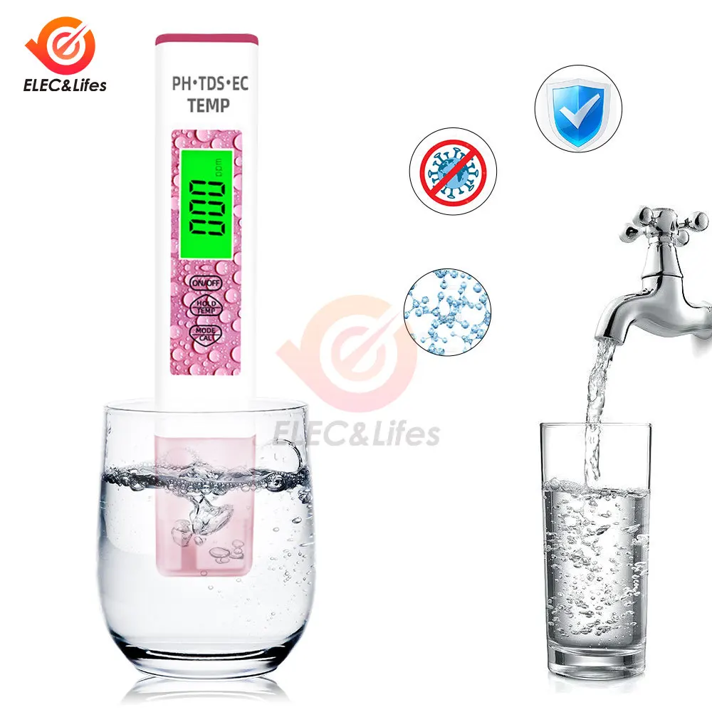 4 в 1 водонепроницаемый TDS/EC/температурный/PH-метр цифровой тестер качества воды с