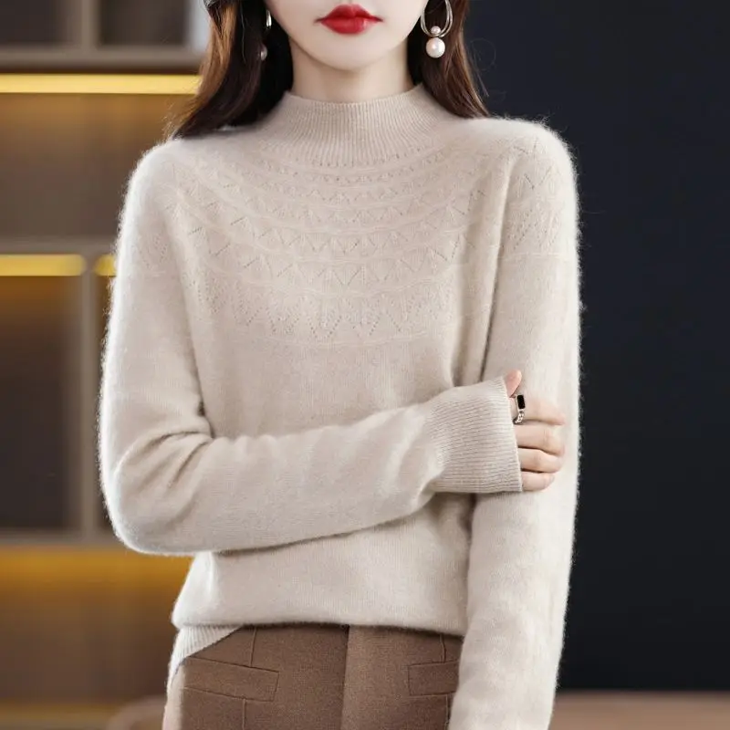 Осенне-зимний шерстяной свитер с круглым вырезом Женский пуловер длинными
