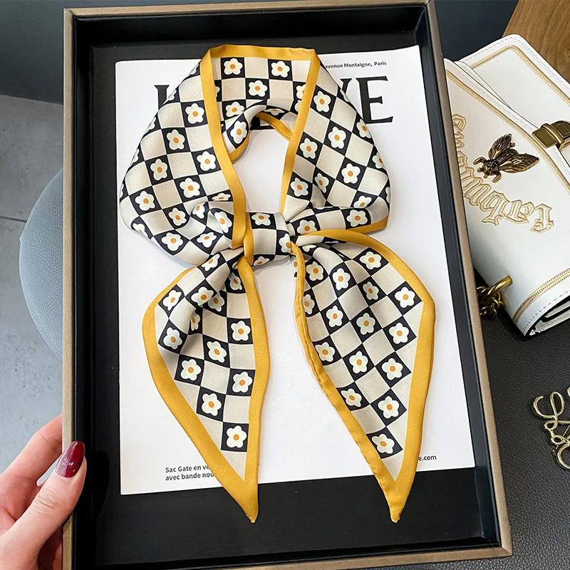 Женский Шелковый атласный шарф с цветочным рисунком 2022 |