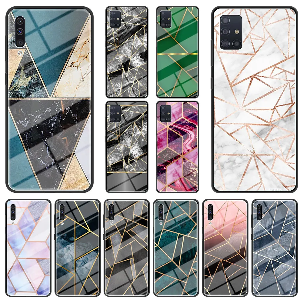

Chic Marble Gold Foil Tempered Glass Case For Samsung Galaxy A52 A72 A51 A71 A12 5G A02s A41 A32 A31 A21s A11 Hard Phone Case