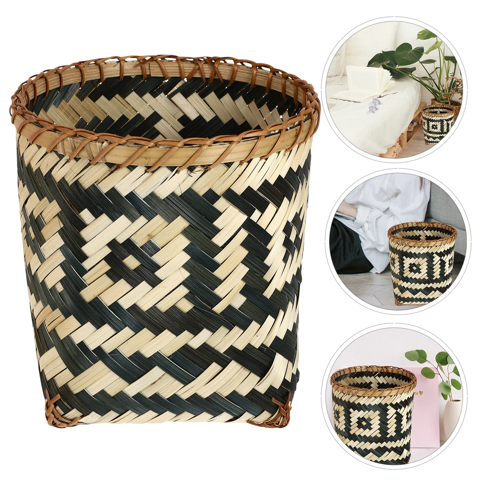 

Flower Arrangement Basket Household Woven Trash Can Decorative Magazines Basket