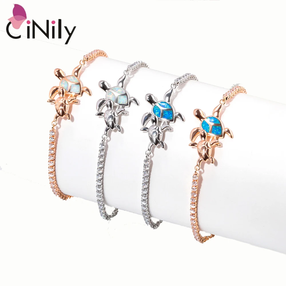 

CiNily White & Blue Fire Opal Bracelets Rose Gold Color/Silver Plated Sea Turtle Oceanic Style Tortoise Jewelry for Women Girl