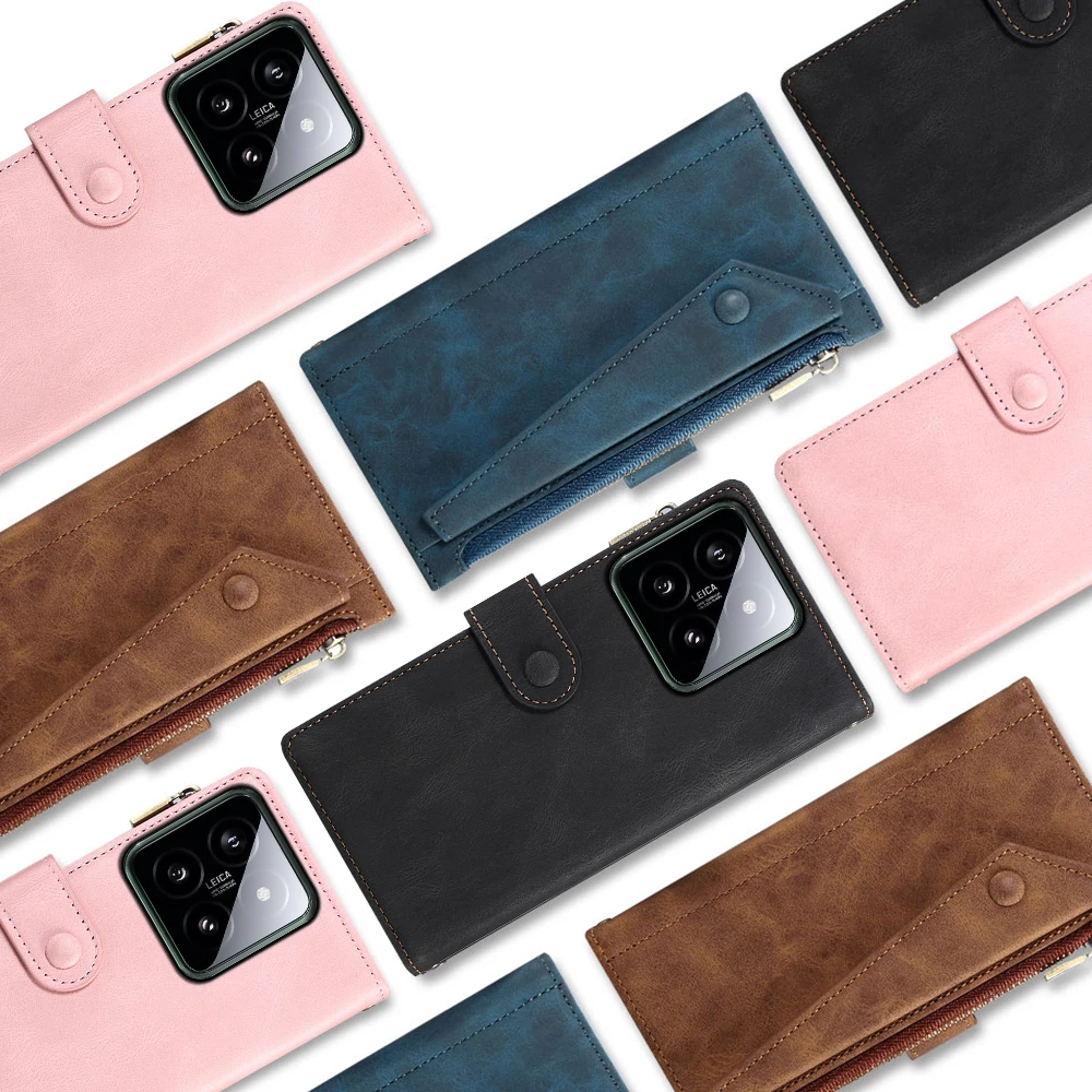 Чехол-Кошелек для Xiaomi Mi14 Pro Mi 14 многофункциональный флип-чехол из искусственной