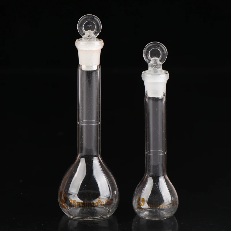 

1Pc 10/25ml Transparent Glass Volumetric Flask Glassware With Stopper Chemistry Laboratory Glass Flask Supply With Stopper