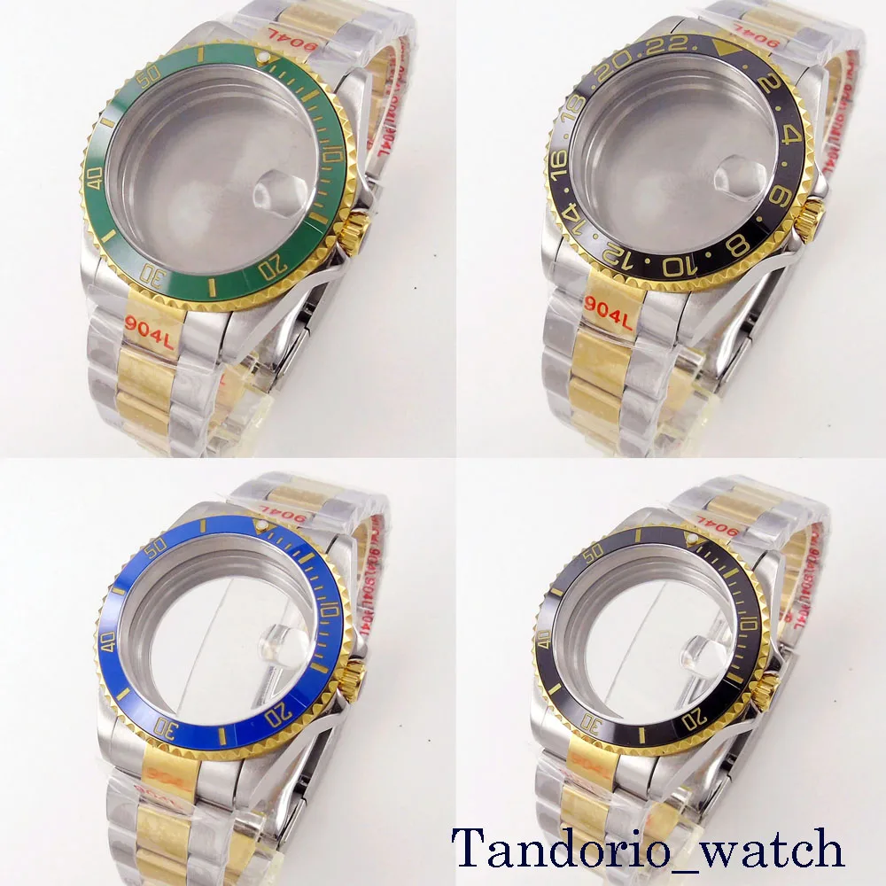 38mm 40mm Two Tone Yellow Gold Plated Watch Case Sapphire Crystal Fit NH35A NH36A ETA 2824 PT5000 Movement