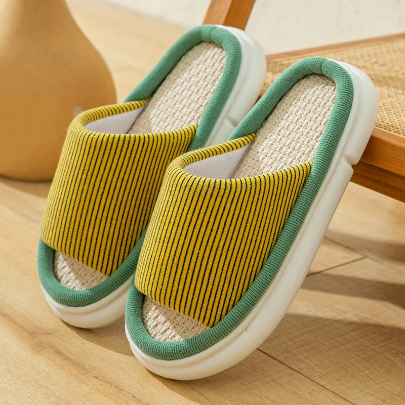 

Linen Home Slippers for Women Concise Breathable Soft Slippers Female Fashion Open Toe Slides Shoes cozy Comfort Indoor Slippers