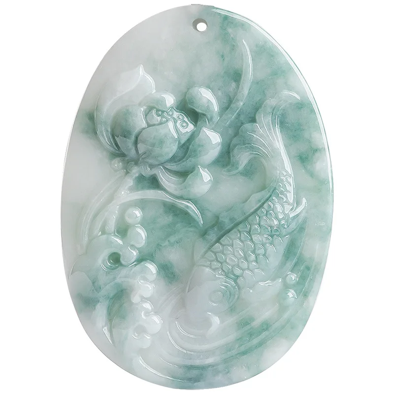 

Burmese Jade Lotus Pendant Pendants Natural Chinese Men Amulets Emerald Jewelry Necklace Jadeite Carved Green Amulet