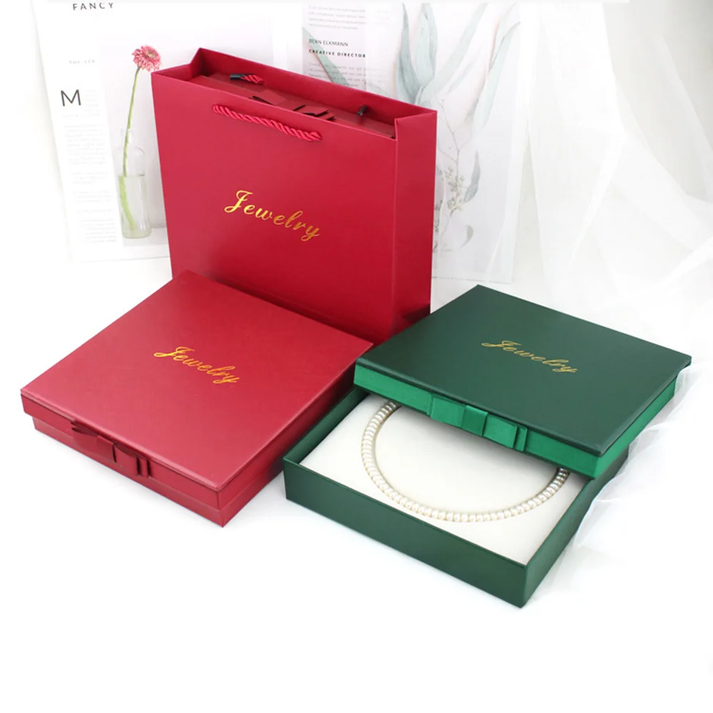

Top Grade Pearl Necklace Display Jewelry Box Solid Big Square Necklace Gift Packaging Storage Case with Tote Bags Wholesale