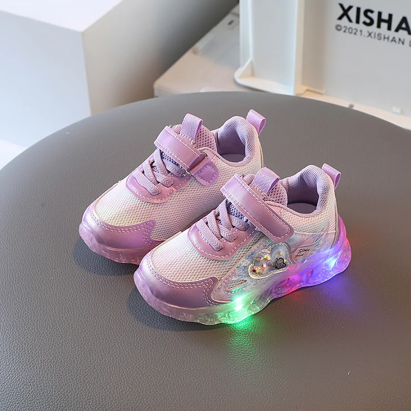 

Fashion Spring 2022 New Nice Children's Shoes Girls 1-3-6 Year Old Baby Soft Sole Sneakers Velcro LED Light Mesh Light Shoes