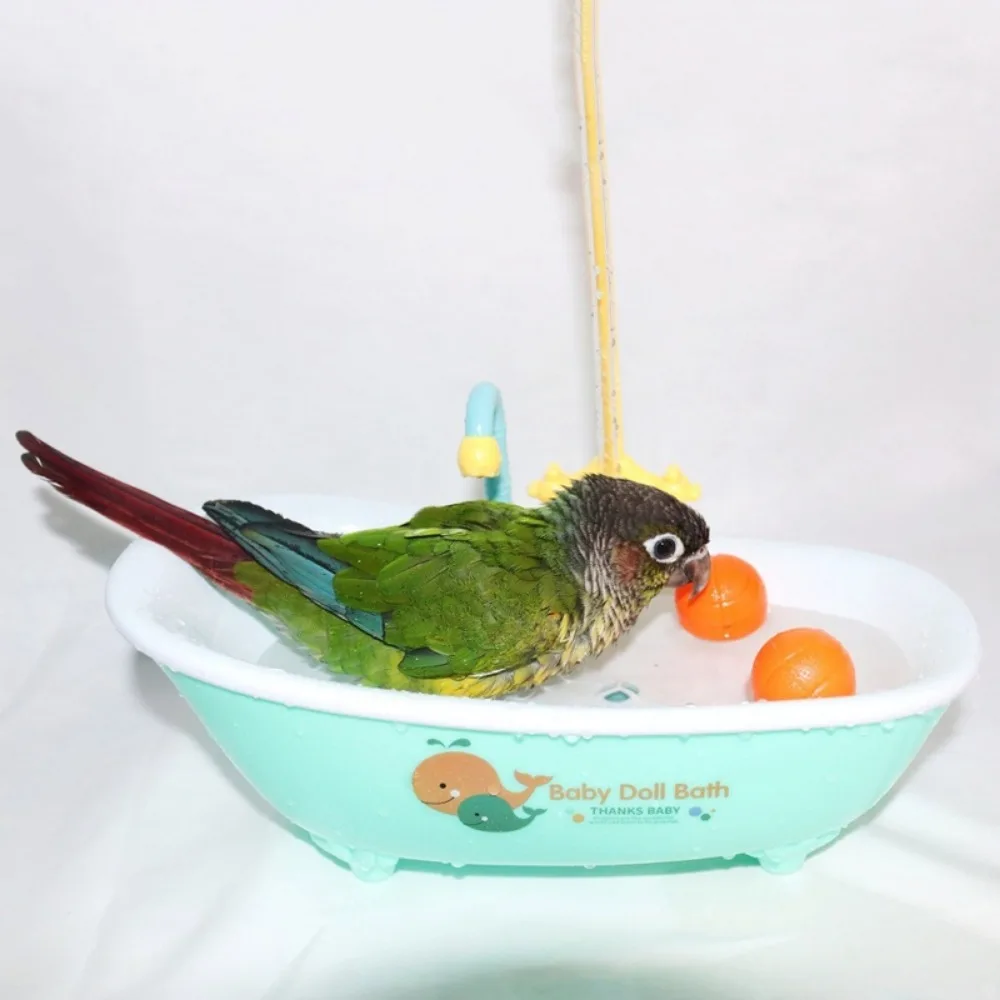 

2023 Plastic Blue Household Durable Bird Accessories Parrot Automatic Bathtub Bird Shower Bathing Tub Bird Feeder Bowl