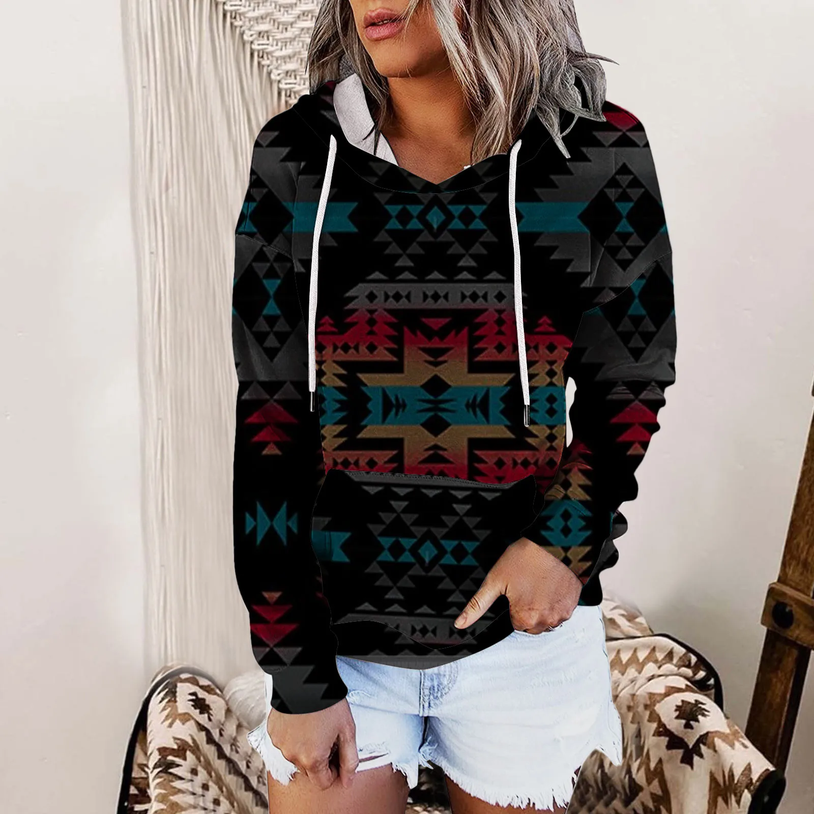 

Womens Print Long Sleeve Pullover Hoodie Sweatshirt Sweatshirt Top Large Woman Sweatshirt