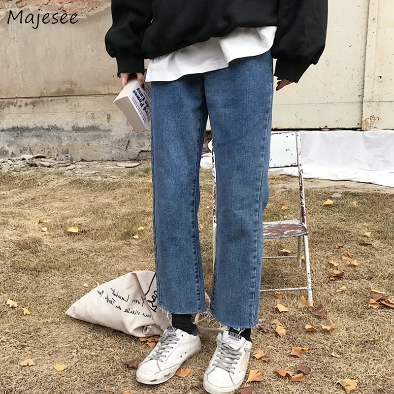 

Young Ladies Jeans Women Trendy Ankle Length Autumn Vintage Straight Pockets Slim Female Korean Style Cozy Streetwear High Waist