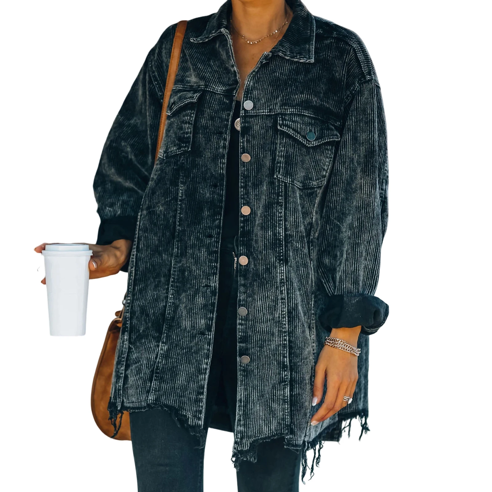 

Куртка женская свободного покроя на пуговицах, винтажная стильная потертая хлопковая верхняя одежда, повседневный наряд, большие размеры