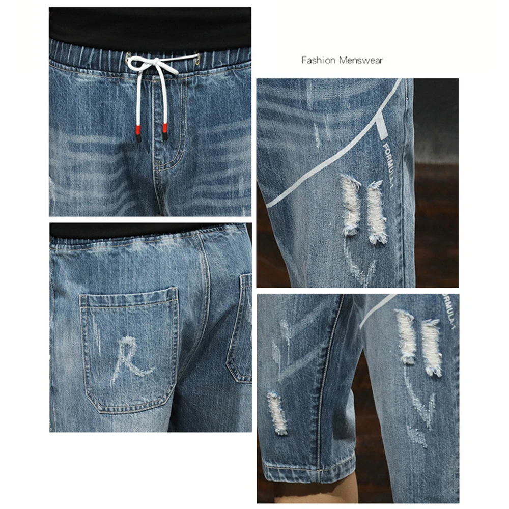 2022 Summer Men jeans Slim Denim Shorts Casual hole Fashion Loose Stretch All-Match Jeans Male High-End Brand Five-Point Pants
