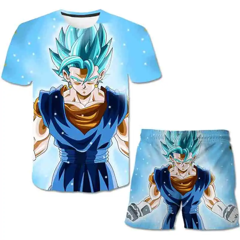 

Children Dragon- ballz Clothing Sets Summer Short Sleeve Tops Shorts 2Pcs Sets Kids Summer Costume Boys Girls Suit 4-14 Years