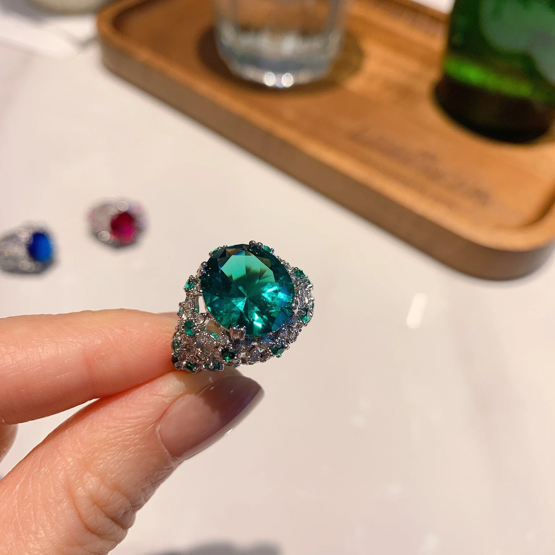 

genuine Luxury brand real jewels Ring color treasure fashion temperament jewelry ring main stone 12 * 14 high quality