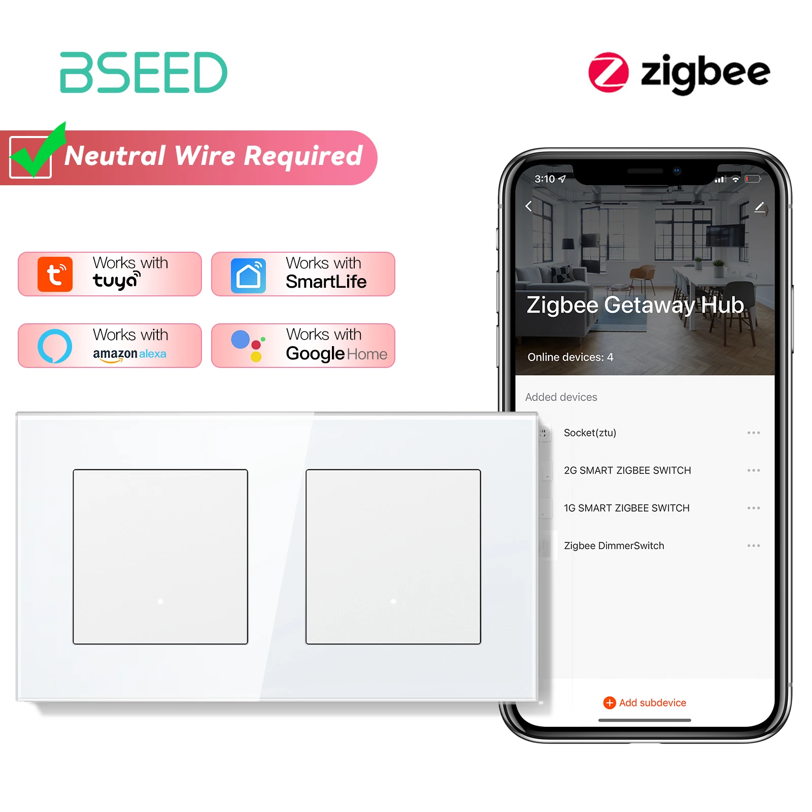 Умные выключатели BSEED Zigbee 1/2/3/4 Gang