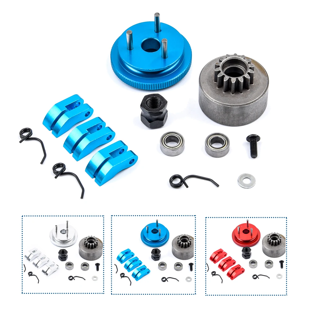 

14T Gear Flywheel Assembly 1/8 RC Car Bearing Clutch Bell Shoes Nut Springs Parts Accessories