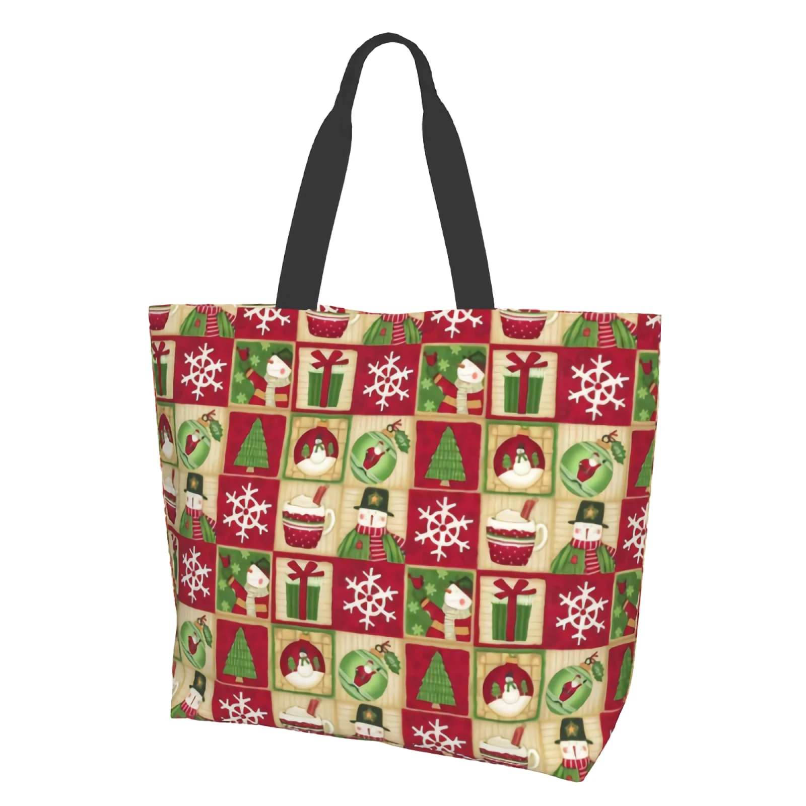 

Большая многоразовая сумка-тоут для продуктов с рождественской елкой, Санта-Клаусом, снеговиком и снежинкой, сумка для покупок, дорожная сумка для хранения