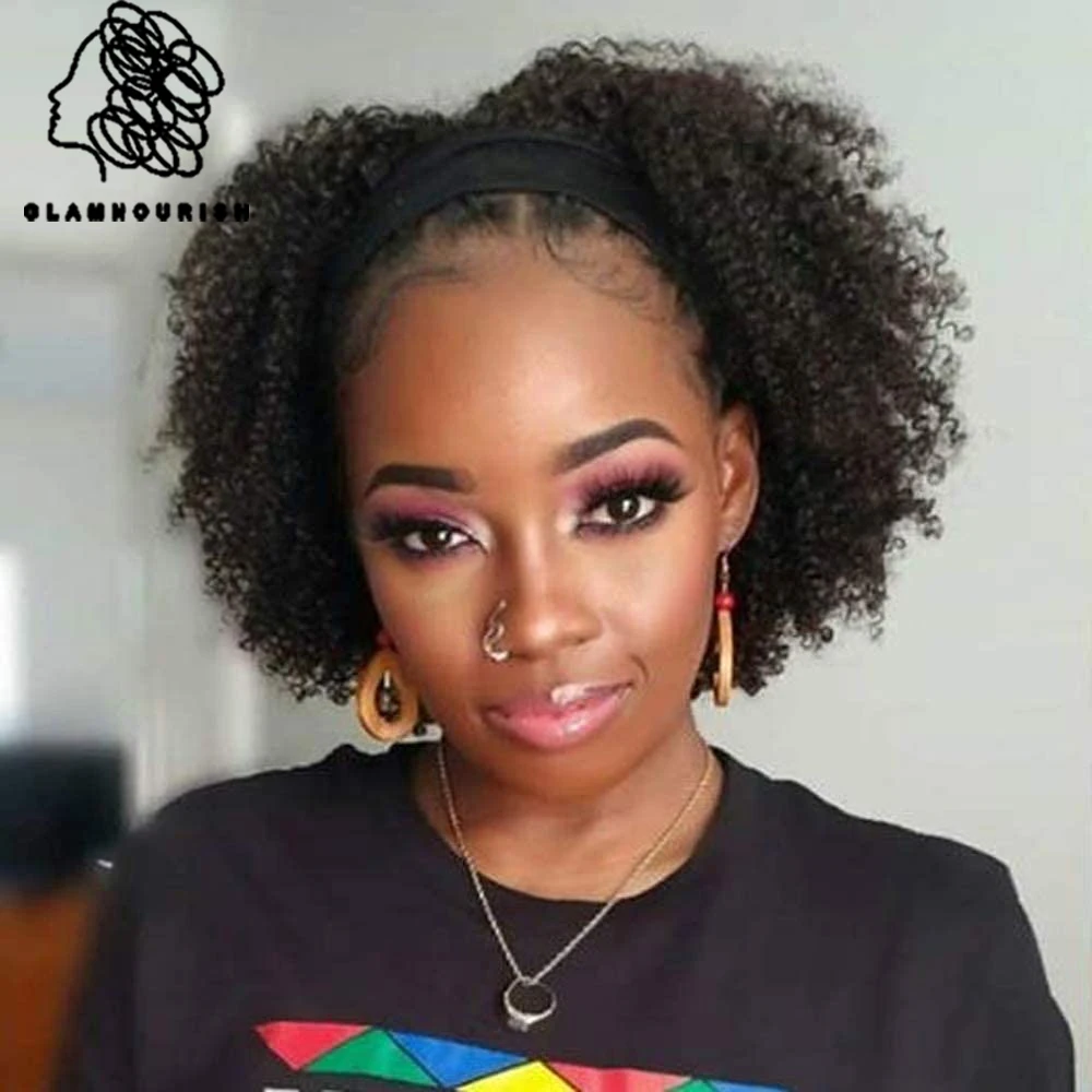 Afro Kinky Curly Headband Wigs 180% Density Human Hair Wig Glueless Free Headband For Black Women Afro Curl Remy Hair