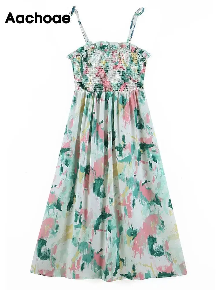 

Платье Aachoae женское средней длины с принтом граффити, модное повседневное ТРАПЕЦИЕВИДНОЕ пляжное на бретелях-спагетти, на лето