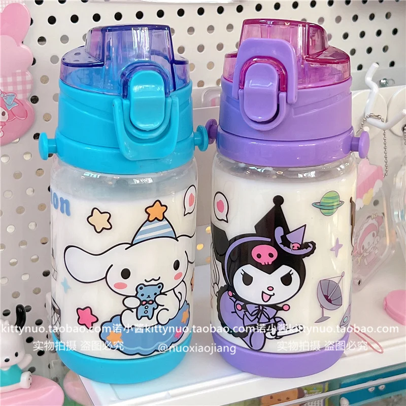 

400ML Kawaii Sanrio My Melody Water Bottle Kuromi Cinnamoroll Sport Coffee Cup Portable Lanyard Kettle Cartoon Holiday Gifts