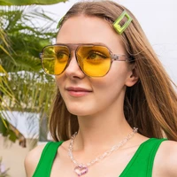 2022 new fashion big frame pilot sunglasses women vintage summer yellow sun glasses female beach shades oculos de sol