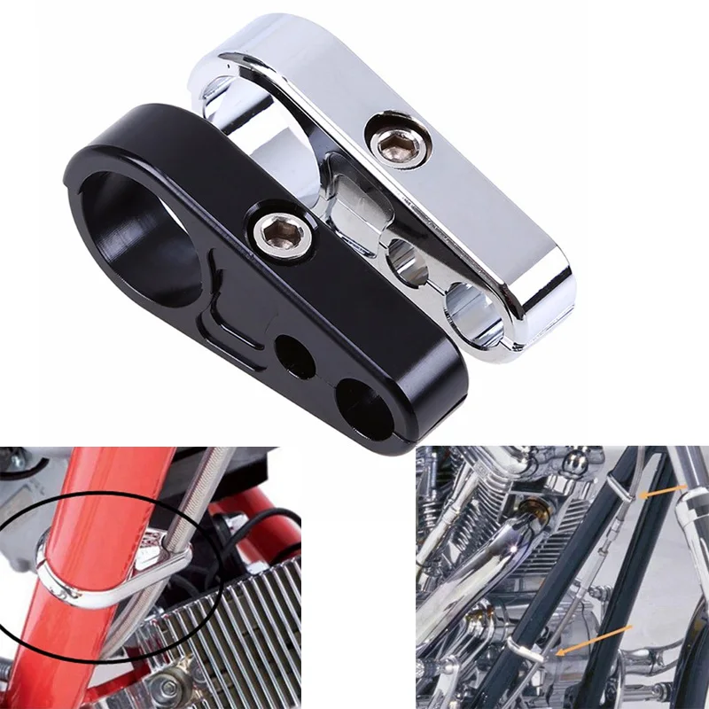 

Motorcycle Bike Chrome Black 25mm 1" CNC Aluminum Handlebar Clutch Cable Brake Line Clamp For Harley Chopper Bobber fit 1"