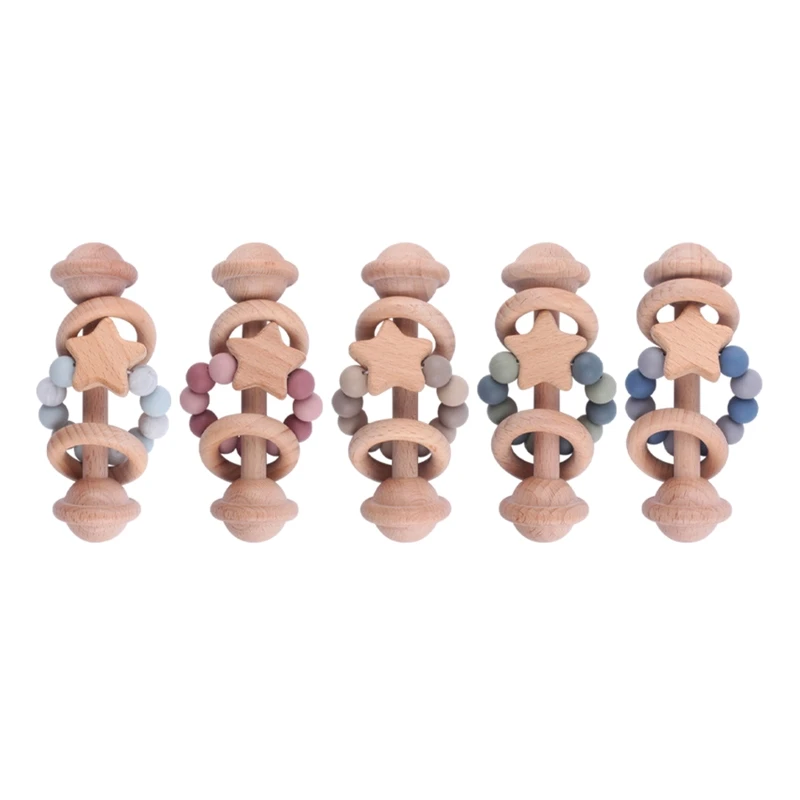 

Baby Handbell Toy Wooden Rattle Developmental Crib Stroller Toy for Infant 1M+