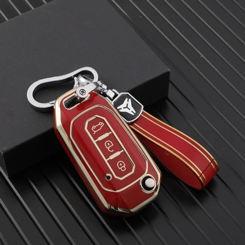 

Чехол-книжка для ключей из ТПУ с золотистыми краями для автомобиля, чехол-держатель для ключей для Ford Fusion Fiesta Escort Mondeo Everest Ranger, защита