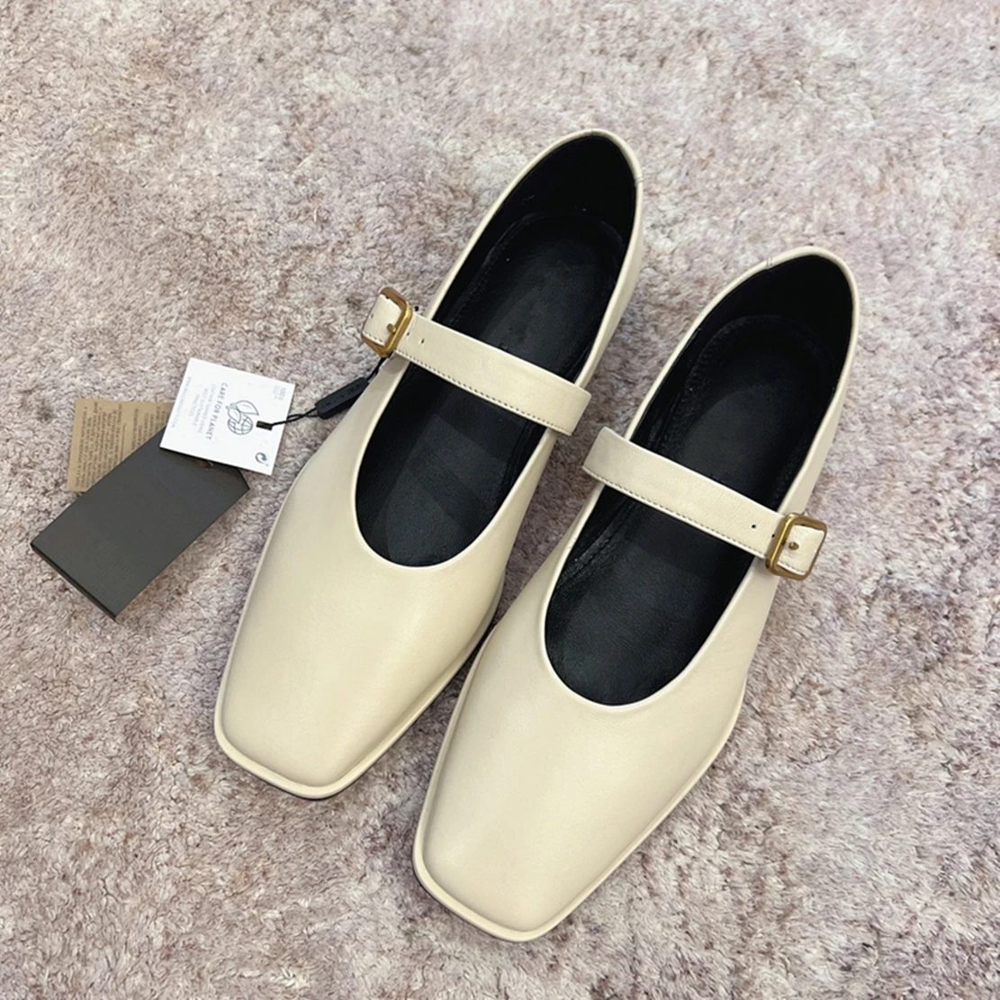 Dave&Di 2023 Spring New Fashion French Shoes Women Vintage Round Toe Garden Flats Genuine Leather Comfortable Mary Janes