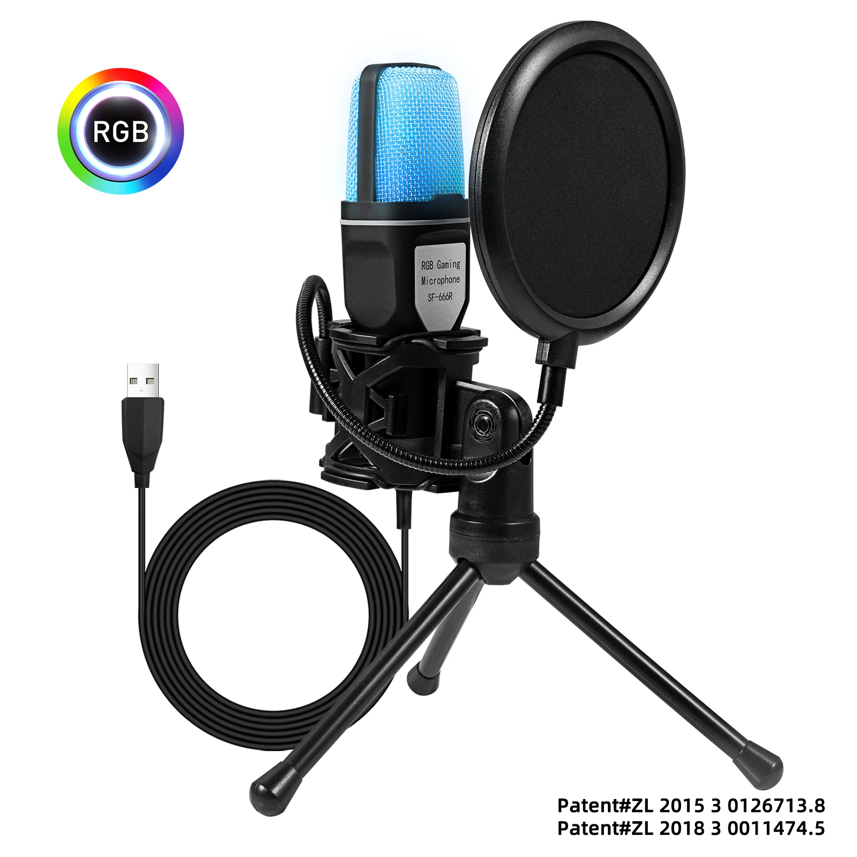 

USB SF-666R Microphone RGB Microfone Condensador Wire Gaming Mic for Podcast Recording Studio Streaming Laptop Desktop PC