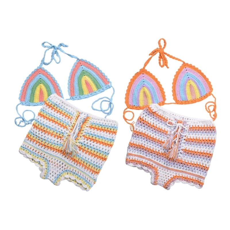 20RF 2022 бикини Женский вязаный крючком купальник ручной работы лоскутный с лямкой