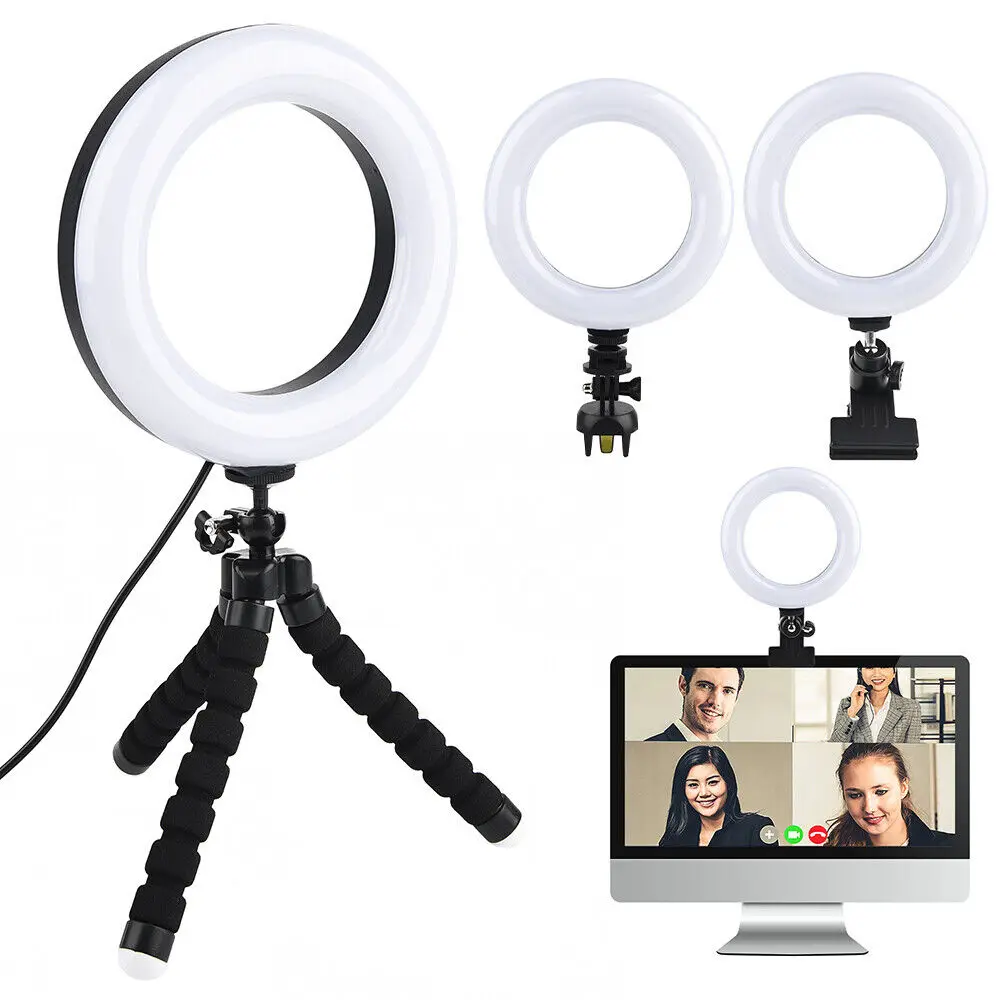 

Светодиодная кольцевая лампа для селфи, заполнясветильник свет с зажимом для телефона, штатив-Трипод, зарядка через Usb светодиодный Светоди...