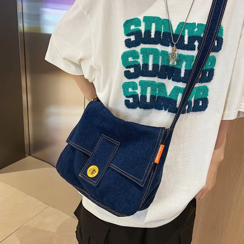 

Canvas Women Shoulder Bag Japanese Denim Female Crossbody Student Book Bags 2022 Large Solid Fashion Cotton Cloth Woman Handbags