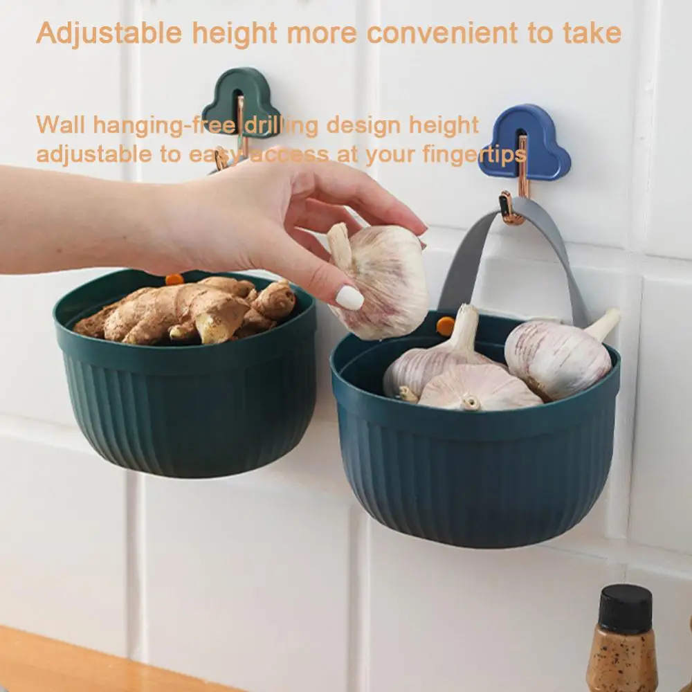 

High Quality Hook Scallion Ginger And Garlic Hanging Rack Multifunctional Wall Hanging Storage Box Kitchen Storage Basket