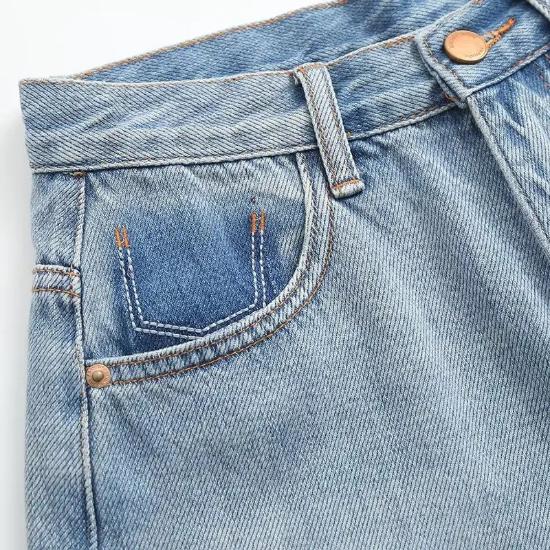 Jenny&Dave High Waist Casual Bermuda Women American Retro Washed Old Contrast Denim Shorts