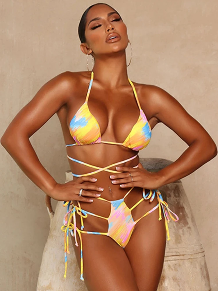 

Новинка 2022, сексуальное бикини с принтом, бандажный купальник, женский купальник, Женский бразильский комплект бикини, купальный костюм с в...