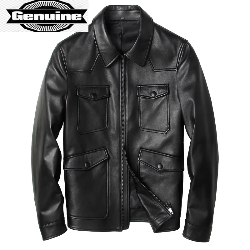 Genuine Leather Jacket Real Men's Sheepskin Coat Casual Goatskin Leather Coats Motorcycle Jacket Men 2023 31C333 KJ3297