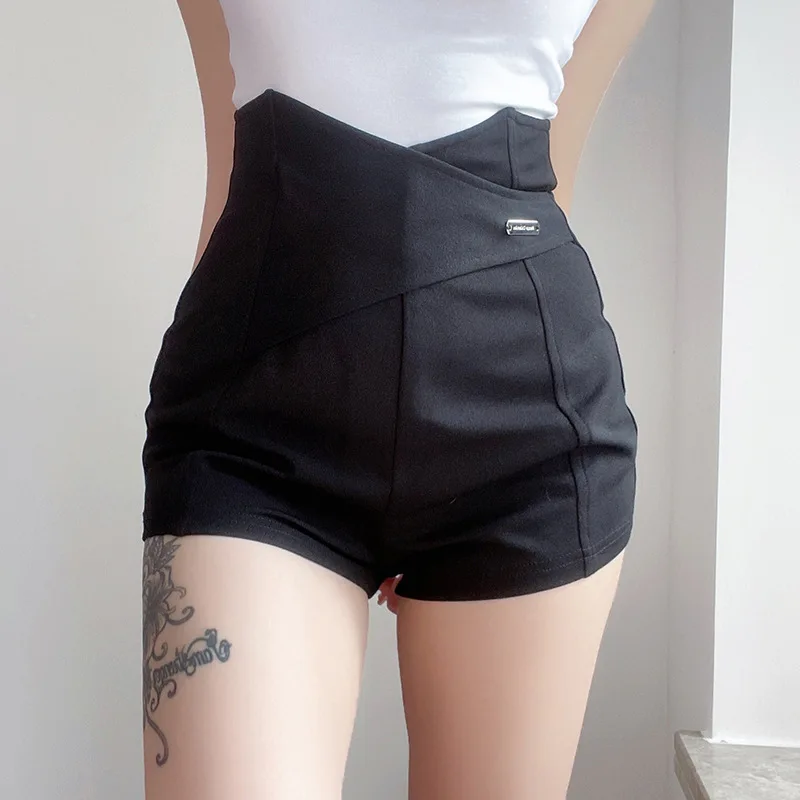 

Shorts Womens Spring and Summer New High Waist Slim Asymmetric Twist Bow All-match Outer Wear Short Shorts Black